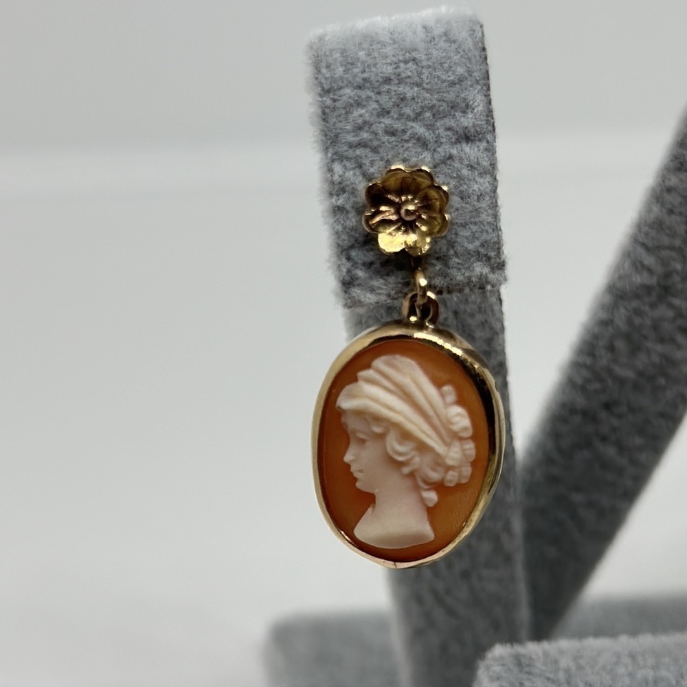 VINTAGE 14K real solid gold camafeo earrings - Picture 10 of 16